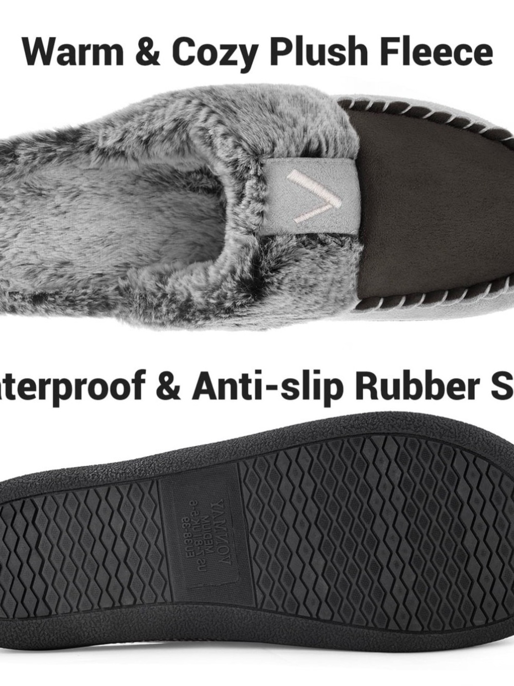Vonmay Cozy Women's Faux Fur Lined Slip-On Slippers in Gray Size XL or 11-12 - Picture 3 of 9